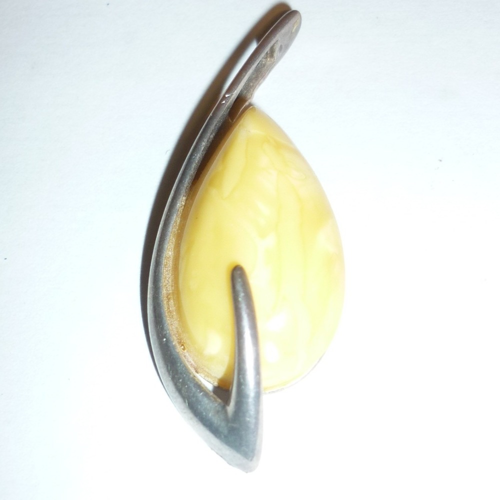Vintage Signed AZ 925 Sterling Silver Butterscotch Egg Yolk Amber Pendant Slide